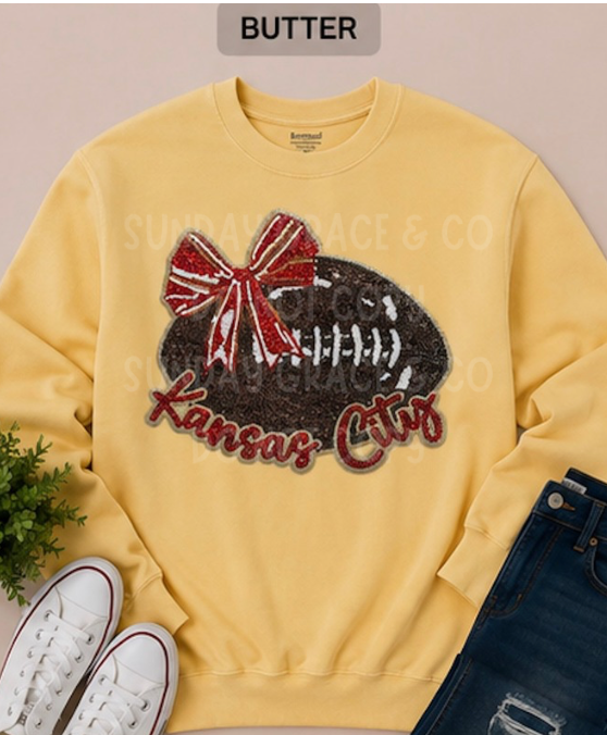 Game Day Bow Football Sweatshirt | Comfort Colors® Crewneck