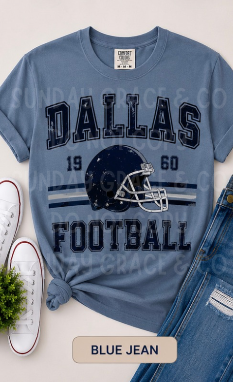 Vintage Blue Football Helmet Tee | Comfort Colors Tee