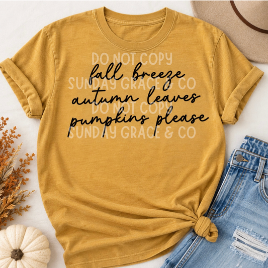 Fall Breeze Autumn Leaves Pumpkins Please Tee
