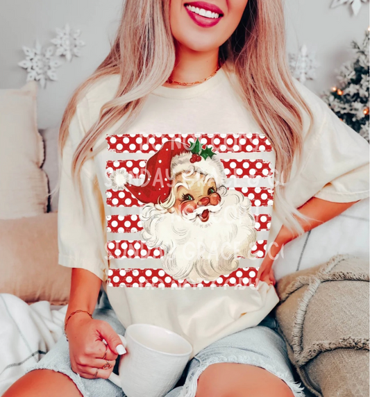Vintage Santa Polka Dot Tee – Comfort Colors Ivory